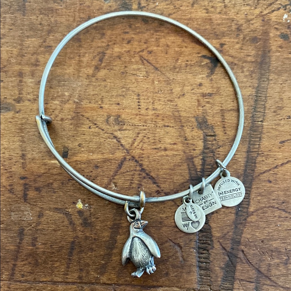 Alex & Ani Silver Tone Metal Penguin Charm Bangle Bracelet
